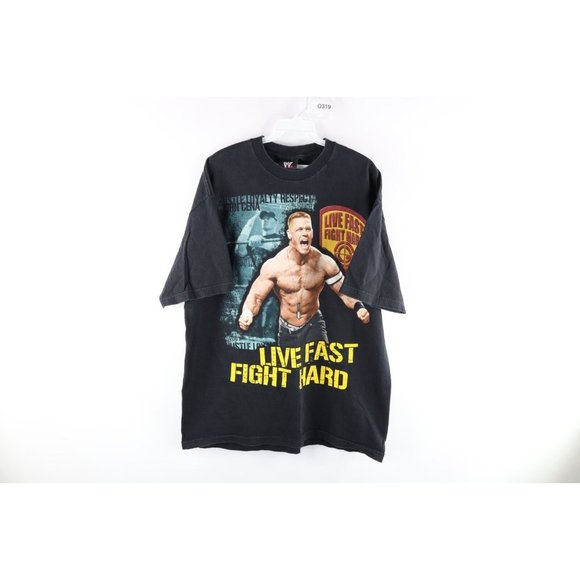 Vintage 2002 WWE Mens XL Faded John Cena Live Fast Fight Hard Wrestling T-Shirt - Picture 1 of 8